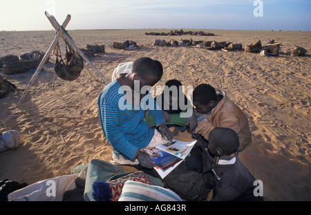 Niger Tenere Tuareg tribe doing traditional salt caravan from Agadez to the oases Fachi and Bilma Stock Photo