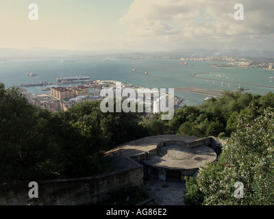 Gibraltar Marina and Harbour, viewed from the Upper Rock Nature Reserve, Gibraltar, Europe, Stock Photo