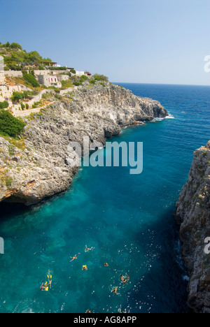 Rugged coastline near Gagliano del Capo Ionian Sea Puglia Italy Stock Photo