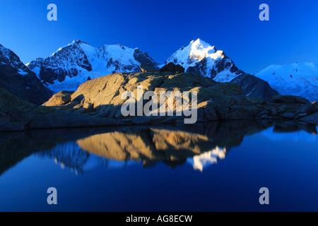 Piz Bernina, Biancograt, Piz Roseg, view from Fuorcla Sulej, Switzerland, Oberengadin, Alps, Graubuenden Stock Photo