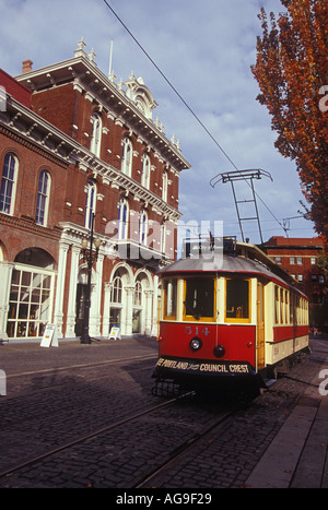 Oregon Portland Skidmore Old Town National Historic District antique trolley Stock Photo