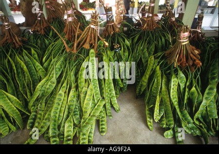 Malaysia long beans at an indoor market in Kota Bharu Stock Photo