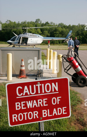 Virginia Beach,Police Department,helicopter,warning sign,beware rotor blade,VA070612006 Stock Photo