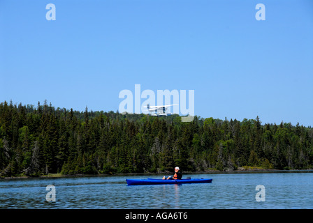 Michigan Isle Royale National Park  seaplane kayaker Stock Photo