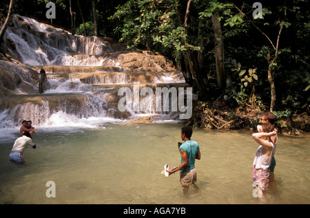 Jamaica Dunn's River Falls Ocho Rios Jamaican landmark Stock Photo