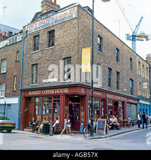 Market Coffee House corner cafe on the corner of Brushfield and Crispin Streets in Spitalfields East London UK KATHY DEWITT Stock Photo
