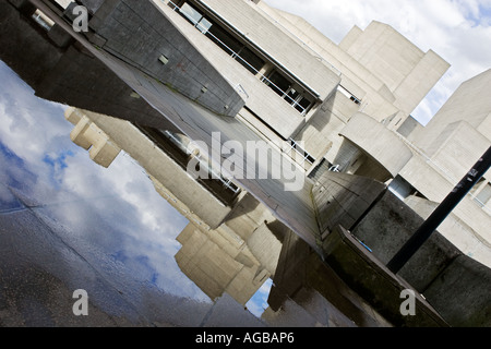 Reflection of sky in puddle by National Theatre, South Bank, London, UK. Stock Photo