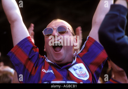 Crystal Palace football fans at match at Wembley Stadium. Stock Photo