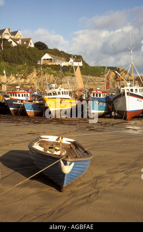 Fishing boats moored in the harbour at Newquay on the north coast of Cornwall in the UK Stock Photo