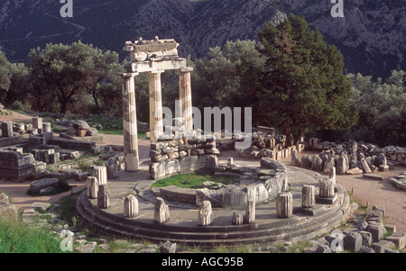 Ruins of the Tholos Marmaria site Delphi Greece Stock Photo