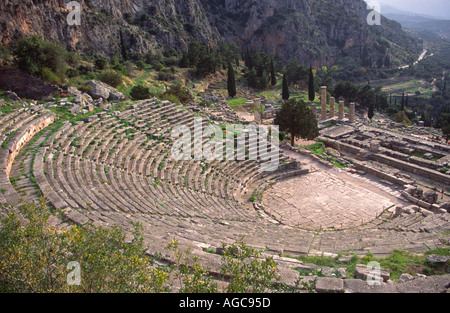 Ruins of the theatre in the Sacred Precinct in Delphi Greece Stock Photo