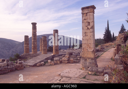 Ruins of the Temple of Apollo in the Sacred Precinct in Delphi Greece Stock Photo