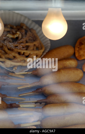 Food sold along the Coney Island boardwalk. Stock Photo