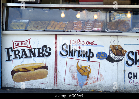 Food sold along the Coney Island boardwalk. Stock Photo