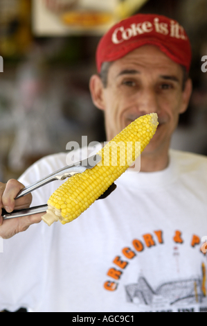 Food sold along the Coney Island boardwalk. Stock Photo