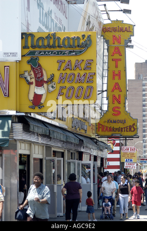 Food sold along the Coney Island boardwalk. Stock Photo