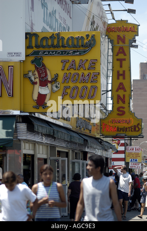 Food sold along the Coney Island boardwalk. Stock Photo