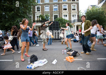 Dancing in the street, Notting Hill Carnival 2007 Stock Photo