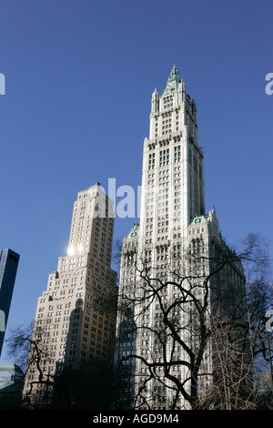 top of the Woolworth building 233 Broadway and transportation building against a blue sky new york city new york USA Stock Photo