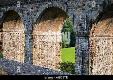 Railway Viaduct Arches from Chirk Aqueduct on the England Wales Border Stock Photo