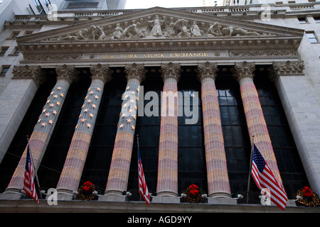 Christmas lights on the New York Stock Exchange building in New York City Stock Photo