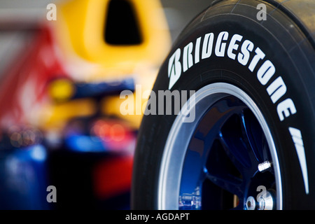 Bridgestone tyres on Red Bull Racing Formula One car Stock Photo