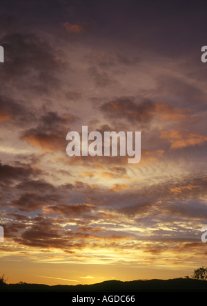 dh  KILMARTIN ARGYLL Kilmartin valley sunset pink orange grey clouds and purple sky Stock Photo