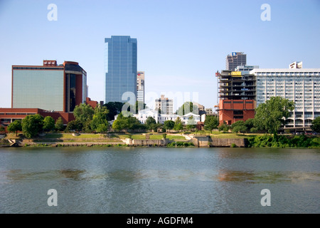 Old Statehouse and modern office buildings along the Arkansas River at Little Rock, Arkansas. Stock Photo