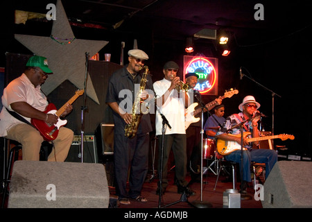 A blues band playing at a club on Beale Street in Memphis, Tennessee. Stock Photo