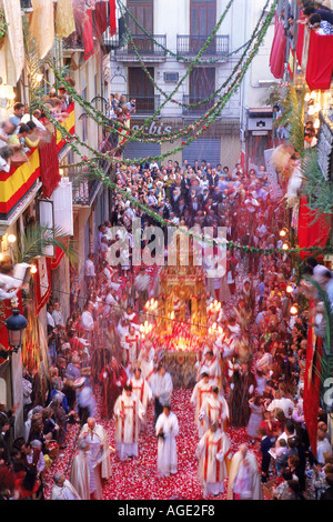 Corpus Christi celebrations with confetti falling on streets of Valencia Stock Photo
