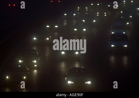 Fog on the M42 motorway Worcestershire England UK Stock Photo