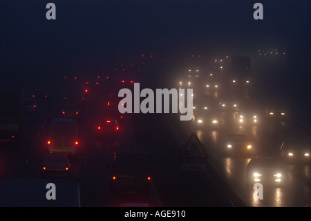 Fog on the M42 motorway Worcestershire England UK Stock Photo