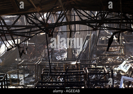 Tangled remains of a classroom after a fire destroyed Rogerstone Primary School Newport Gwent South Wales UK Stock Photo