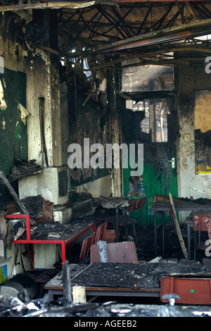 Burnt out gutted classroom after a fire destroyed Rogerstone Primary School Newport Gwent Wales UK Stock Photo