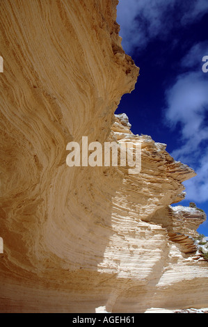 Delicate layers in fragile limestone cliffs of Eagle Bay Rottnest Island Western Australia Stock Photo