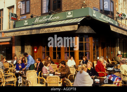 Belgians, Belgian people, tourists, eating, food and drink, Matterhorn Restaurant, Swiss food and drink, Antwerp, Antwerp Province, Belgium, Europe Stock Photo