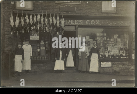 Cabinet photograph of  Christmas window display and staff  at Port Vale Supply Stores circa 1880 Stock Photo