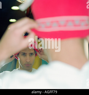 Young man wearing a knit hat Stock Photo