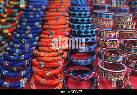 Masai beaded bracelets for sale in Stonetown Zanzibar Tanzania Stock Photo