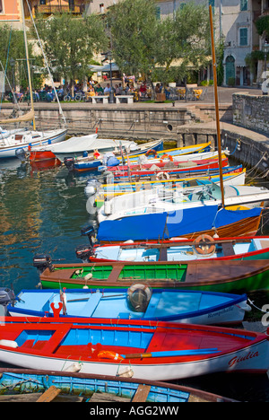 Boats in the harbour at Torri del Benaco, Lake Garda, Italy Stock Photo