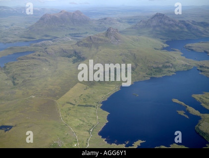 Inverpolly nature reserve north of Ullapool, from the air, Wester Ross, North West Scotland, on the route of the north coast 500 Stock Photo