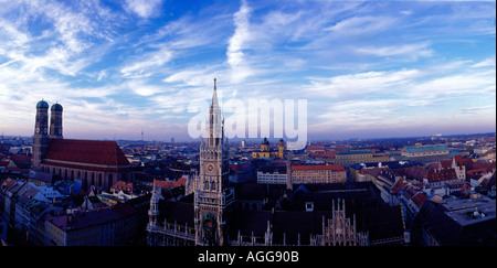 downtown panoramic look at Frauenkirche and Rathaus of Munich Bavaria Germany Europe. Photo by Willy Matheisl Stock Photo