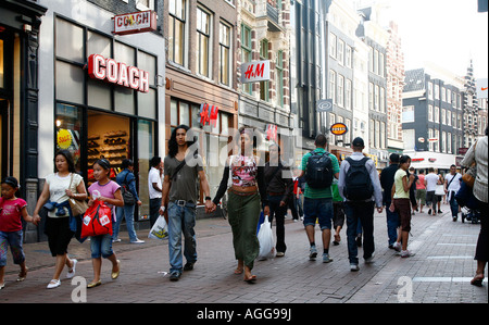 People on Kalverstraat one of Amsterdams main shopping streets Holland Stock Photo