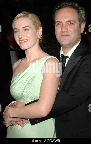 Actress Kate Winslet and Sam Mendes at the 2007 Vanity Fair Oscar Party at Morton's Steakhouse in Los Angeles Stock Photo