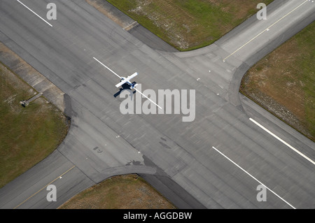 Plane and Runway Christchurch International Airport Canterbury South Island New Zealand aerial Stock Photo