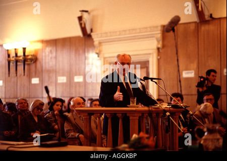 Former President of the Soviet Union Mikhail Gorbachev  testifies in Moscow during trial of the leaders of the 1991 Soviet Coup Stock Photo