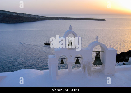 church bells on top of church, Oia, Santorini, Greece Stock Photo