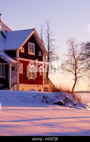 Mansion Covered In Snow With Nearby Lake Lake Malaren Sweden