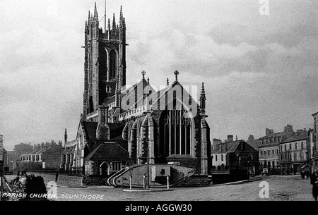 1918 Postcard of Saint John s church in Scunthorpe about 1918 showing world war one tank Stock Photo