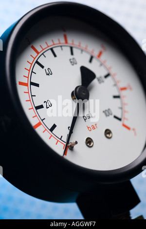 A pressure gauge on the pipeline showing the water pressure after the ...